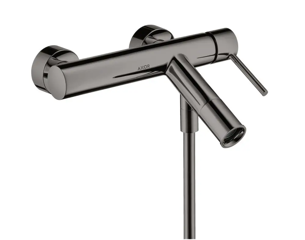 Wannenmischer in Polished Black Chrome von AXOR mit einem einteiligen Körper, einem seitlichen Hebelgriff und einem Duschanschluss.